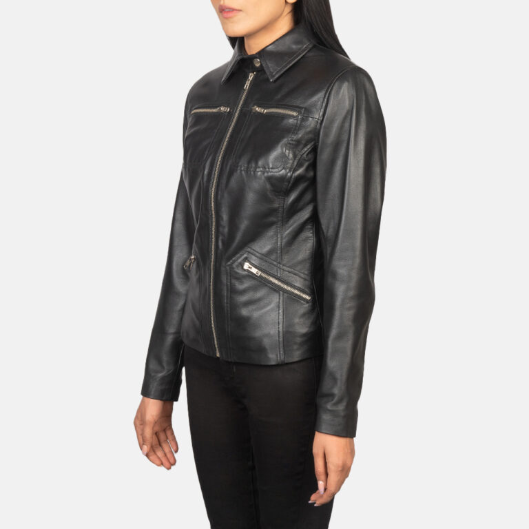 Womens Tomachi Black Leather Jacket Side Pose-3-1652251490188